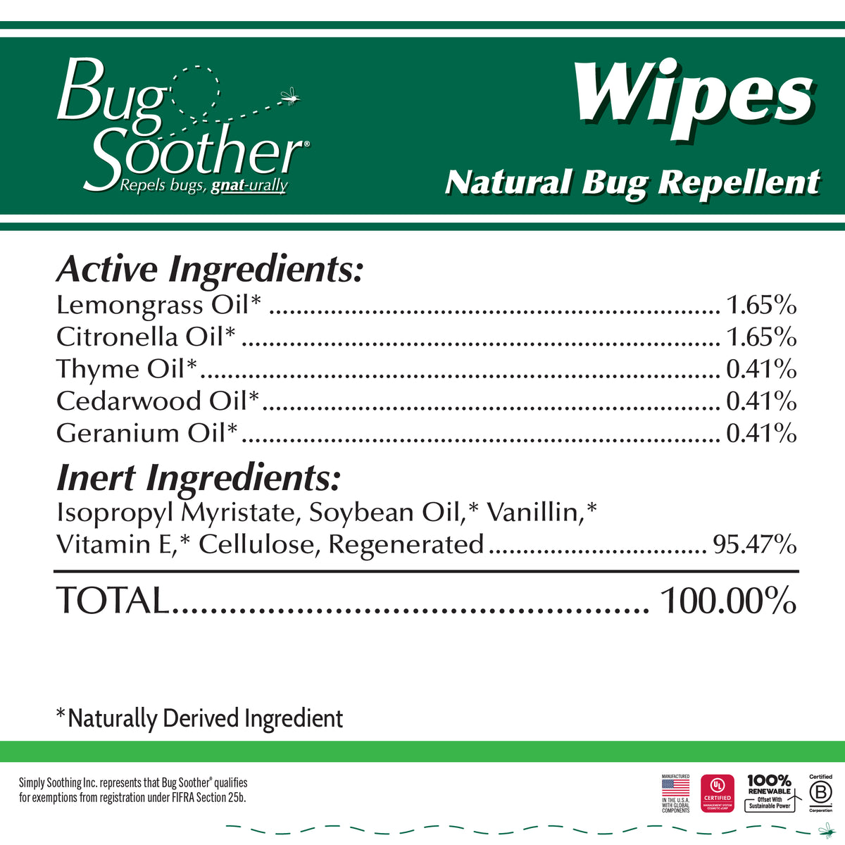 Bug Soother Natural Mosquito Repellent Wipes 15-count
