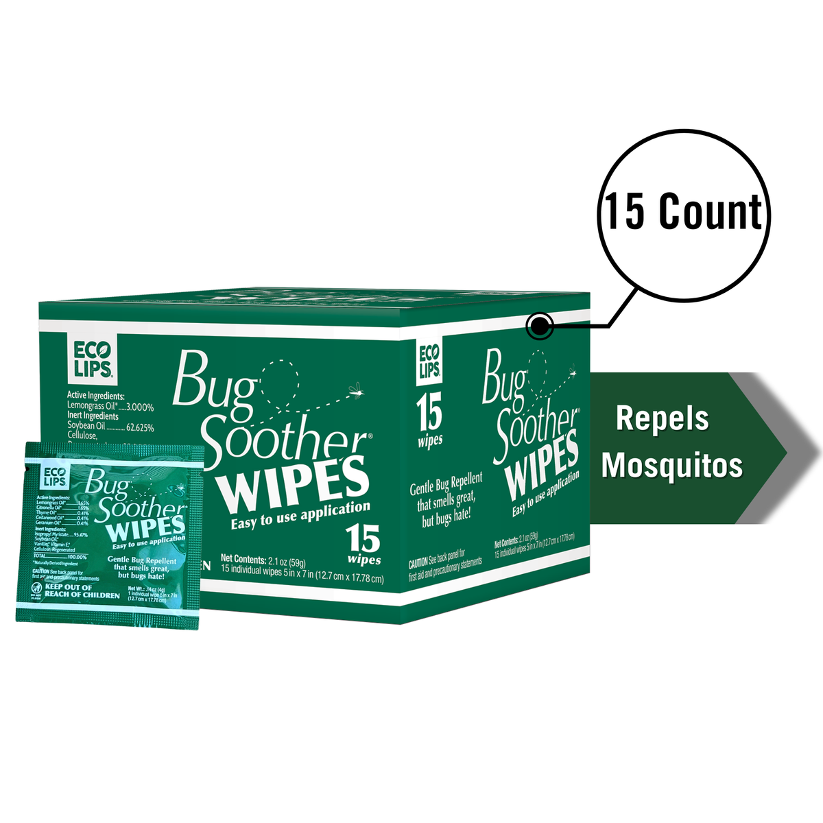 Bug Soother Natural Mosquito Repellent Wipes 15-count