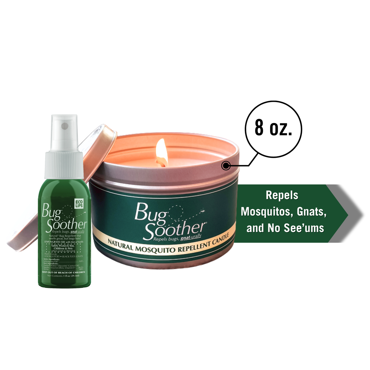 Bug Soother Mosquito Repellent Candle + 1 oz. Spray Bottle Pack, 1-count
