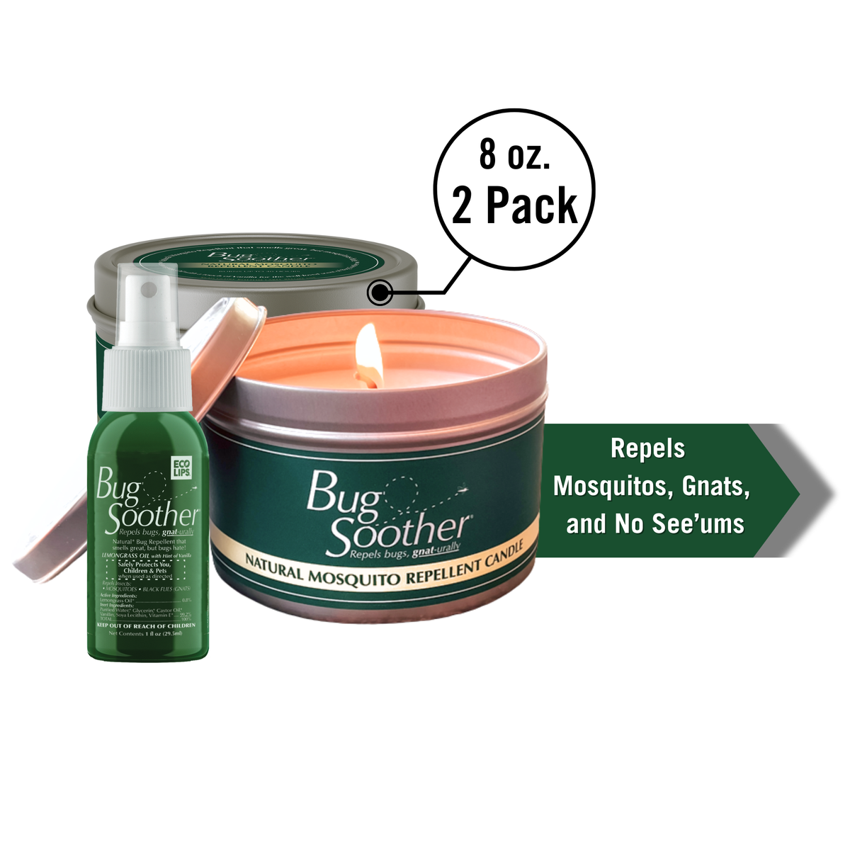 Bug Soother Mosquito Repellent Candle + 1 oz. Spray Bottle Pack, 2-count