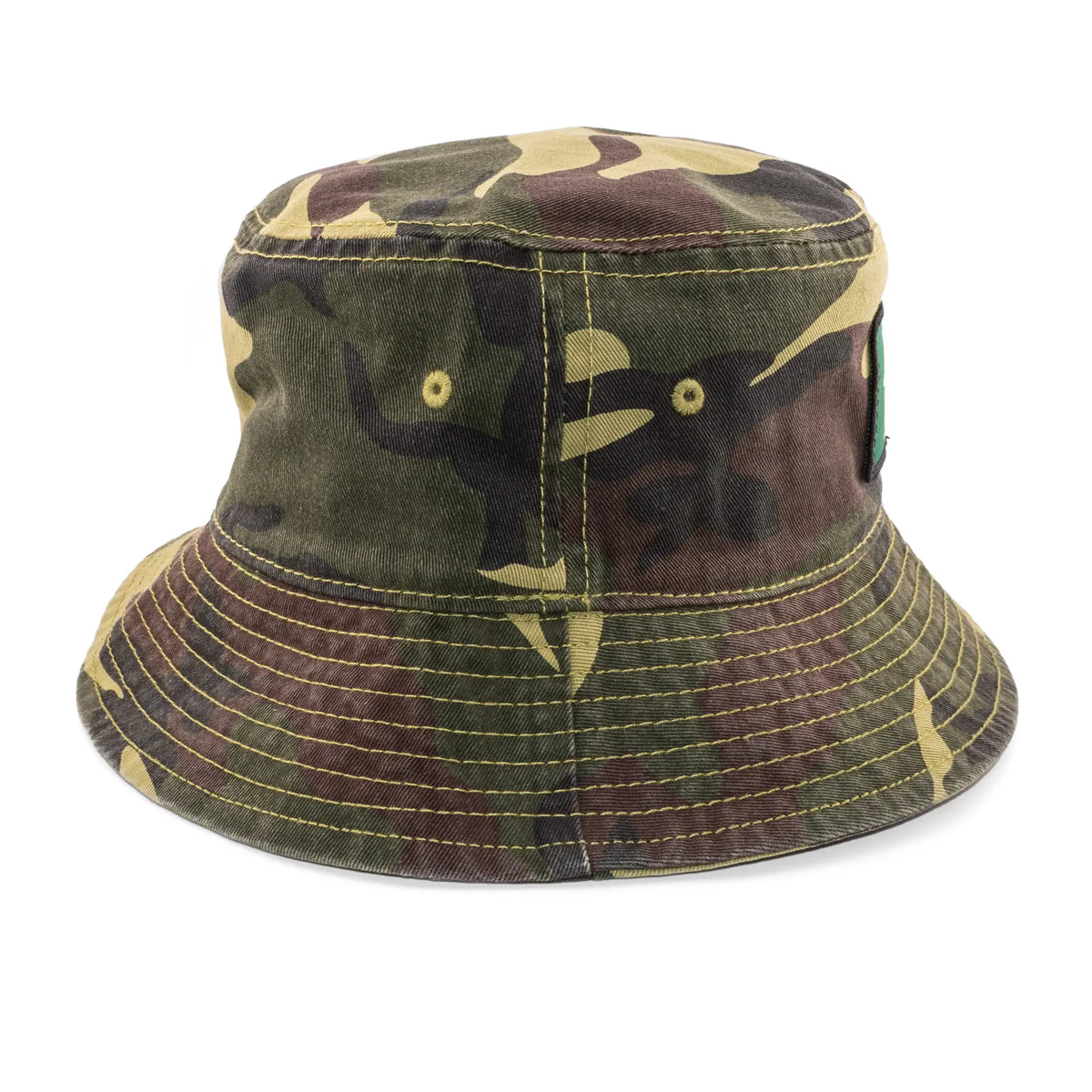 The back side of the Camo Bug Soother Bucket Hat. 