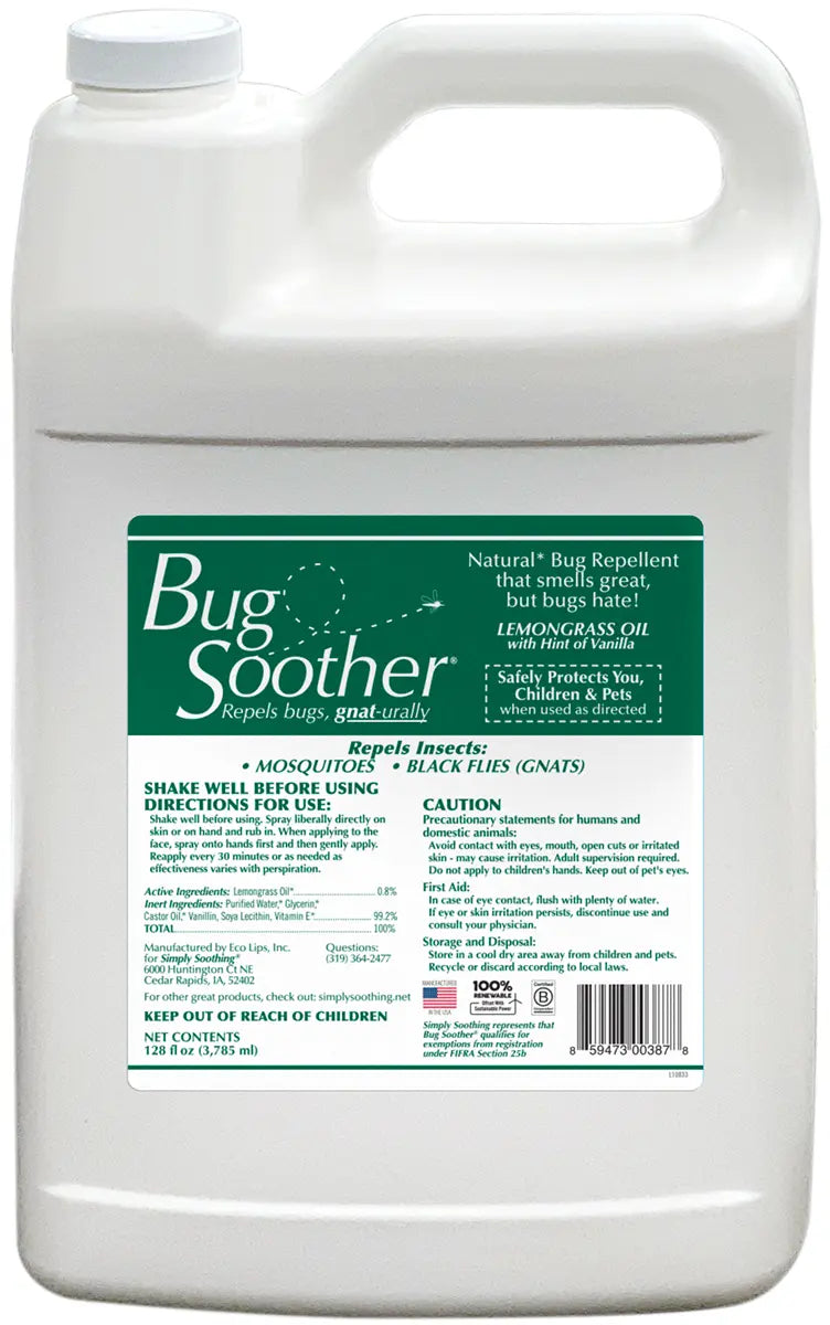 A white gallon jug with closer image of the front label. 