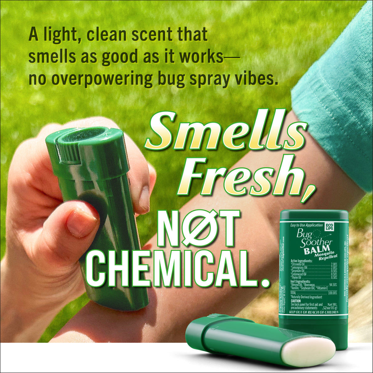 Bug Soother Balm Graphic smells fresh not chemical